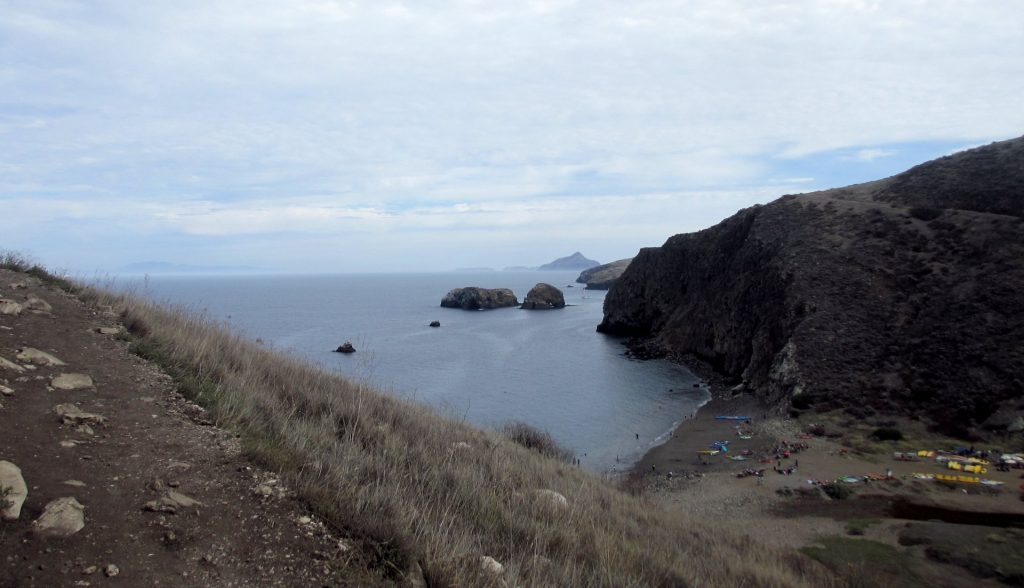 The beach at Scorpion Anchorage, Santa Cruz Island, as seen from the bluff to the North