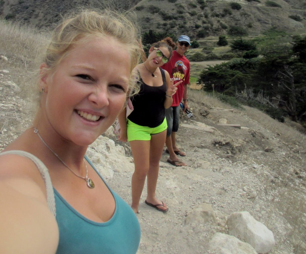 Stefanie Kuisle, Zeinab Greif, Glenn Zucman, hiking on Santa Cruz Island, Santa Barbara Channel, California Channel Islands