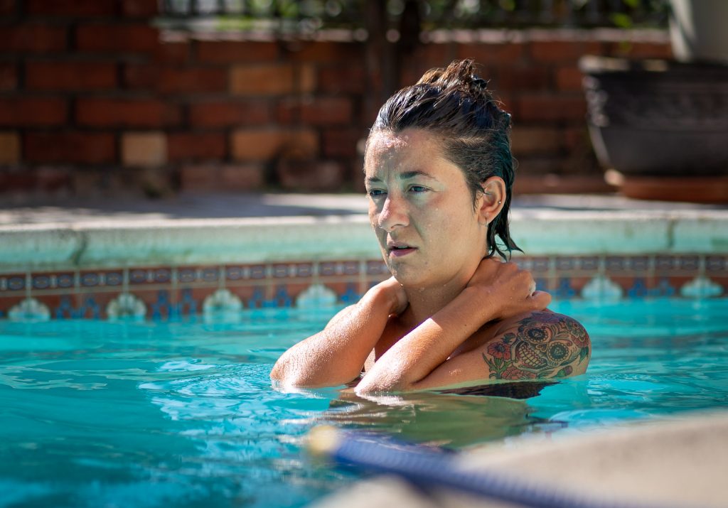 Chiara Guatelli takes a morning swim at Runaway University, Los Angeles