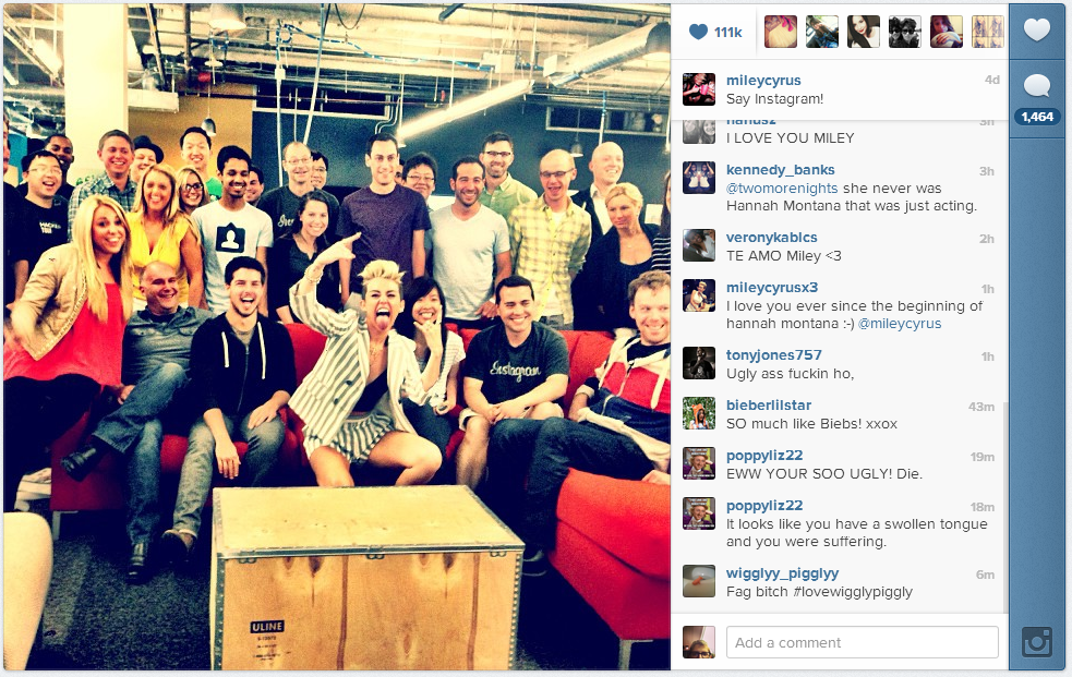 screencap of Miley Cyrus instagram post