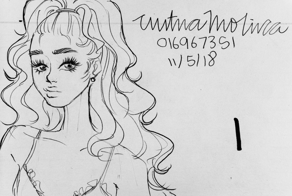 black-and-white line drawing of Art 110 sage "Alyx"