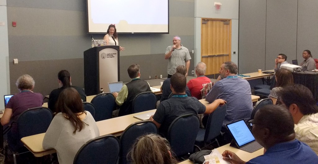 Kitty Lusby speaking before a filled auditorium at CSULA for WCLAX
