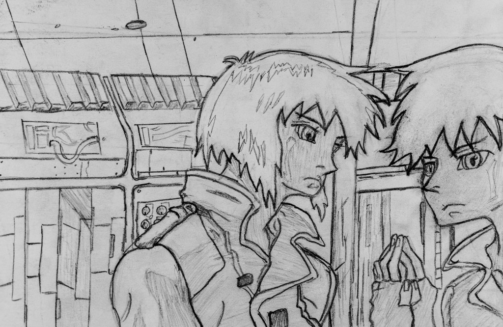 black-and-white pencil drawing of Art 110 sage Hiro