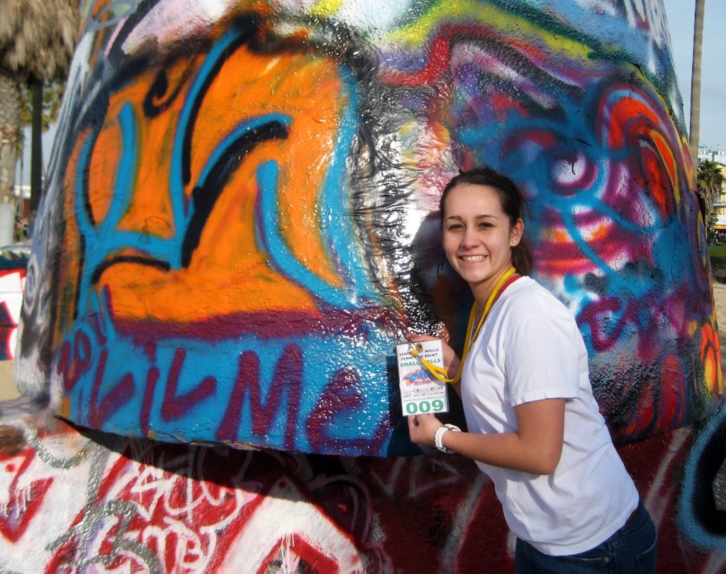 Jessica Harrington in front of the Venice Beach, CA Art Walls showing her painting permit
