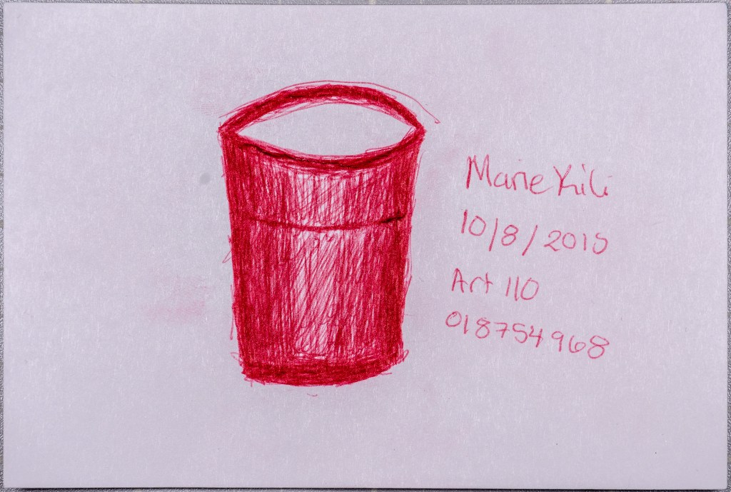 drawing of a "Red Solo Cup" in red ballpoint pen