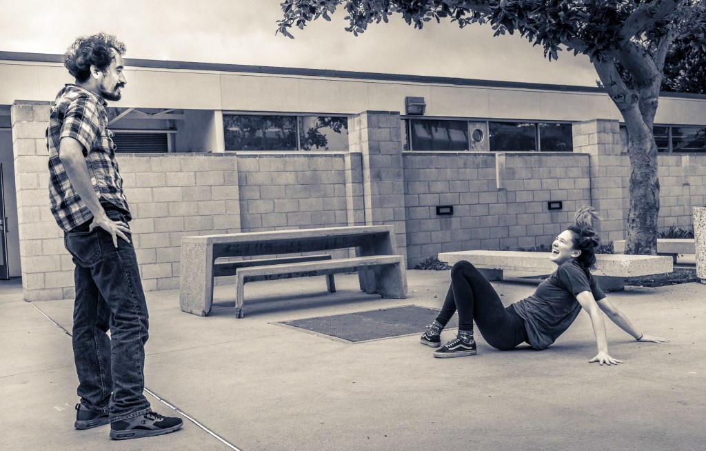 Alvaro & Kaelie try dance moves in the School of Art's Gallery Courtyard