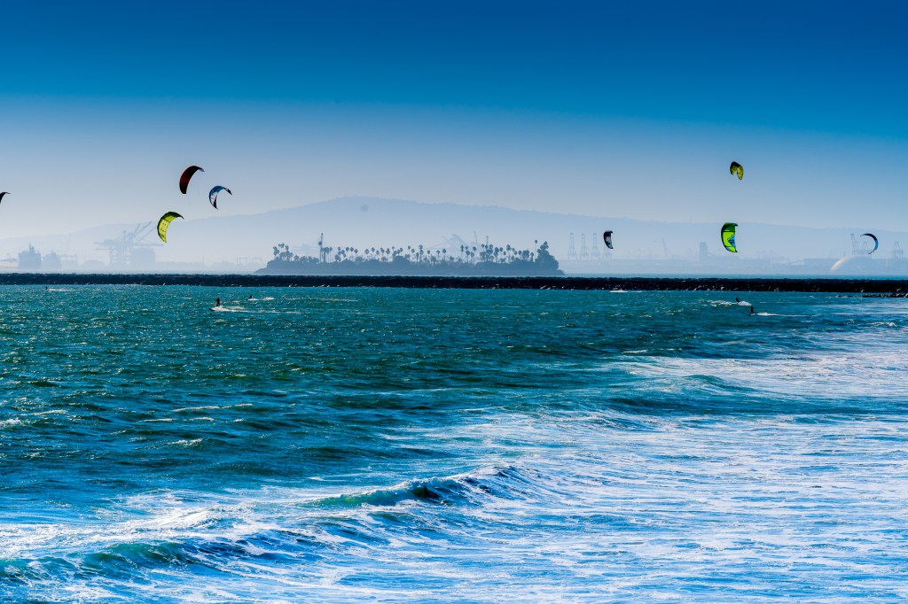 students creating plaster casting projects in the sand at the Seal Beach Pier