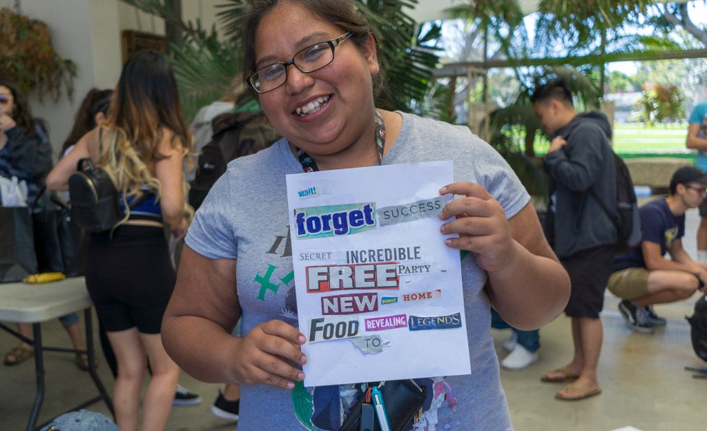 a concrete poem taped onto a sheet of paper