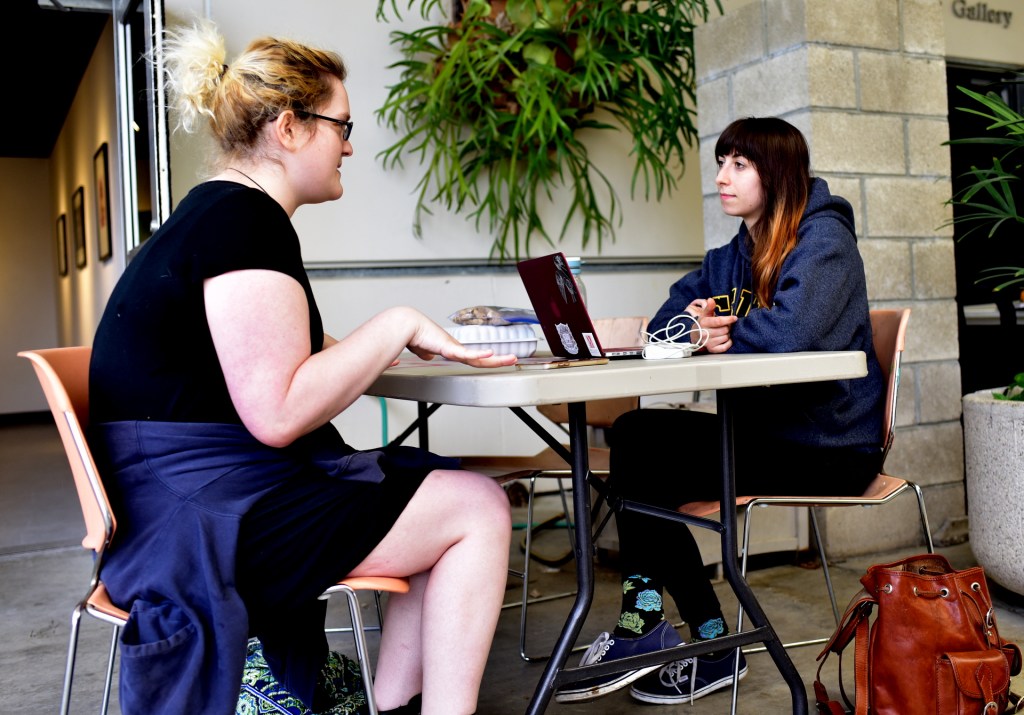 Jennifer Ostroff & May Roded in conversation discussing Roded's BFA Thesis Exhibition at the CSULB SOA Dutzi Gallery