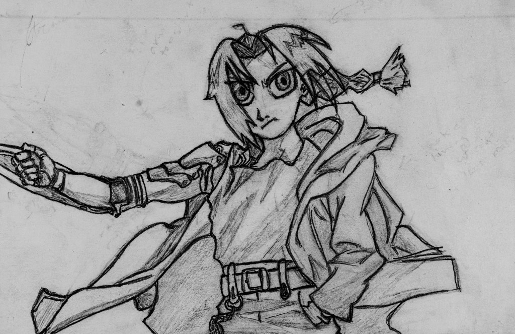 black-and-white pencil drawing of Art 110 sage "Ares"