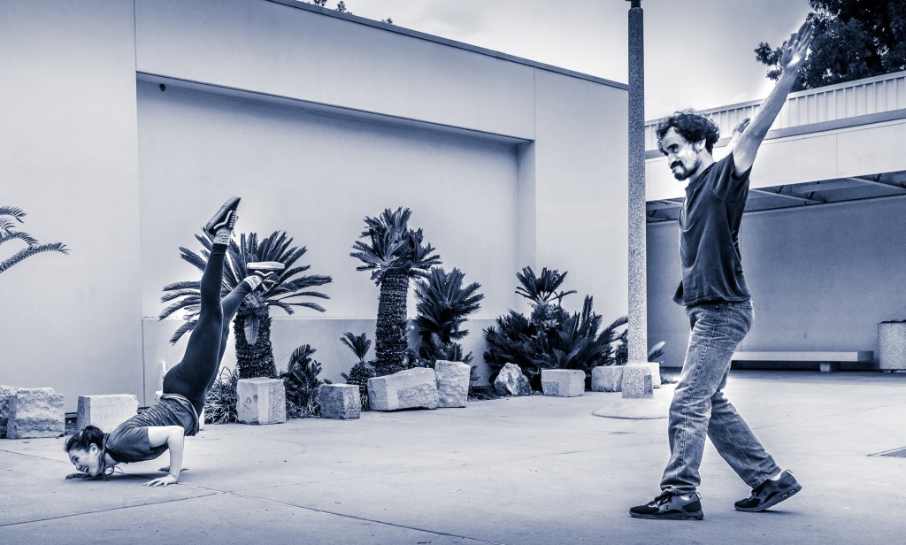 dance moves in the School of Art's Gallery Courtyard at Long Beach State University